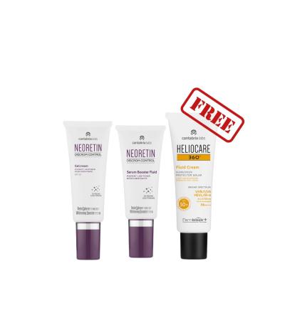 Neoretin Discrom Control Gelcream SPF 50 + Neoretin Discrom Control Serum Booster Fluid + Free Heliocare 360 Fluid Cream SPF 50+